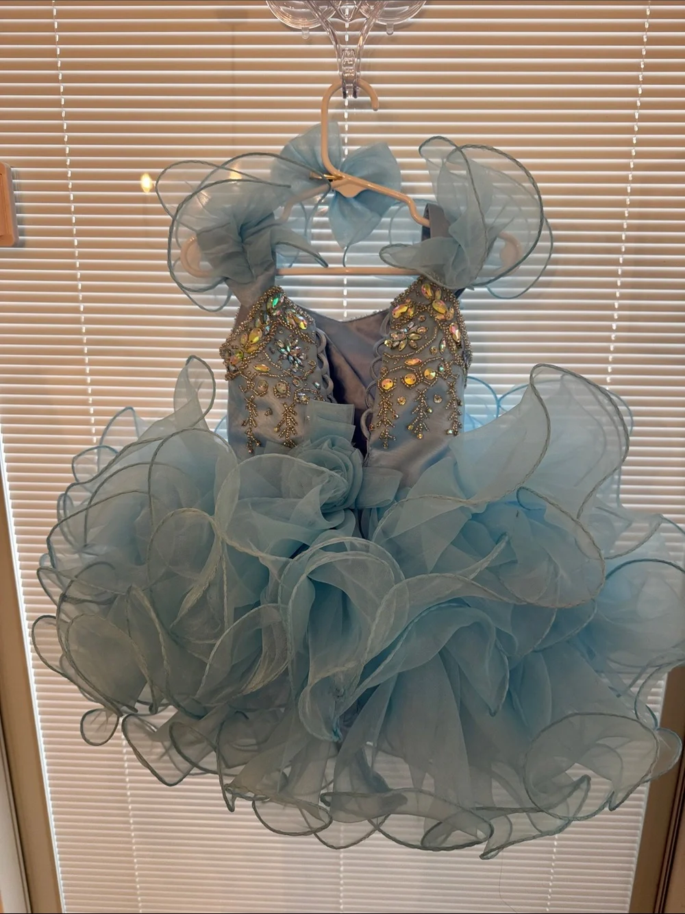 Light Blue Ruffled Pageant Dress for Kids - Embellished Bodice